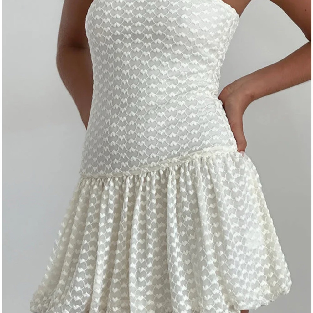 Motel Rocks Cream Strapless Sundress with Pleated Ruffles